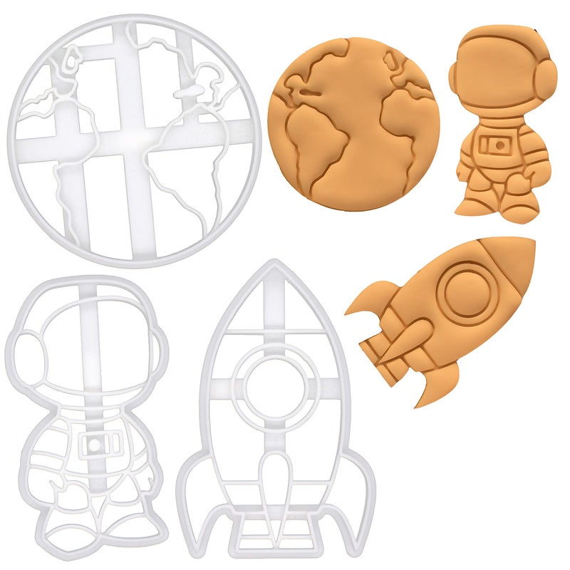 Bakerlogy Set of 3 Space theme cookie cutters (Designs: Astronaut, Rocket and Earth), 3 pieces - Bakerlogy - Image 1