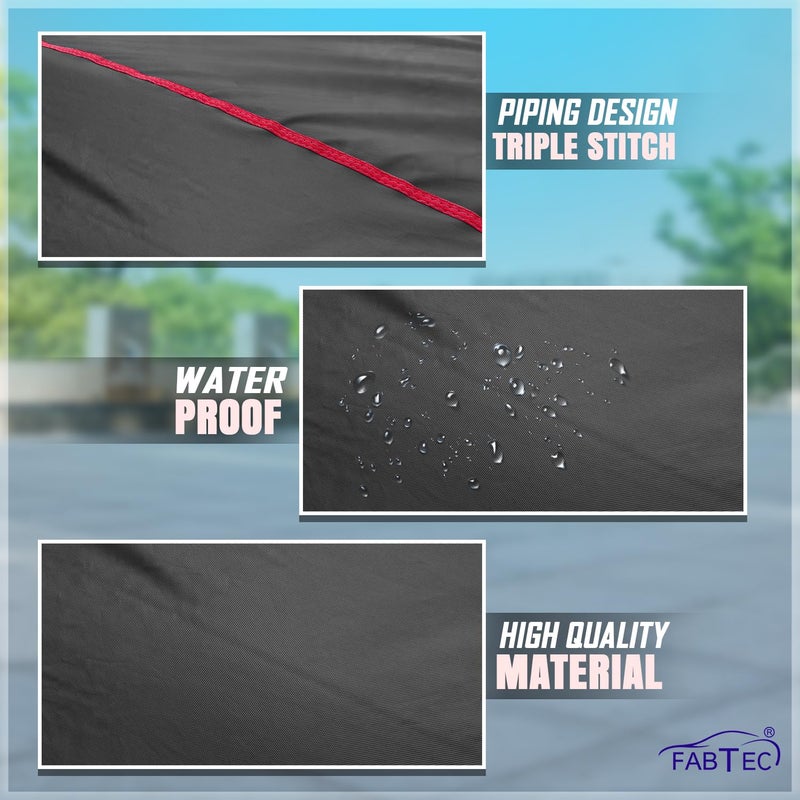 FABTEC Waterproof Premium Car Cover for Toyota Glanza New with Mirror and Antenna Pocket Super Waterproof Car Body Cover Heavy Duty Durable Peva Grey with Red Piping - Image 5