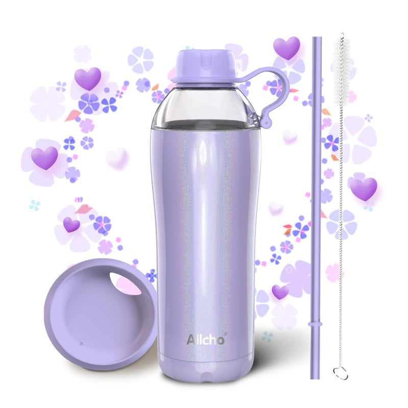 Allcho Iridescent Insulated Water Bottle for Women, 18 oz Stainless Steel Water Bottles, Double Walled, 2 Lids (Chug & Tumbler) - Hydrate & Caffeinate, Available Gift Wrapping - Image 1