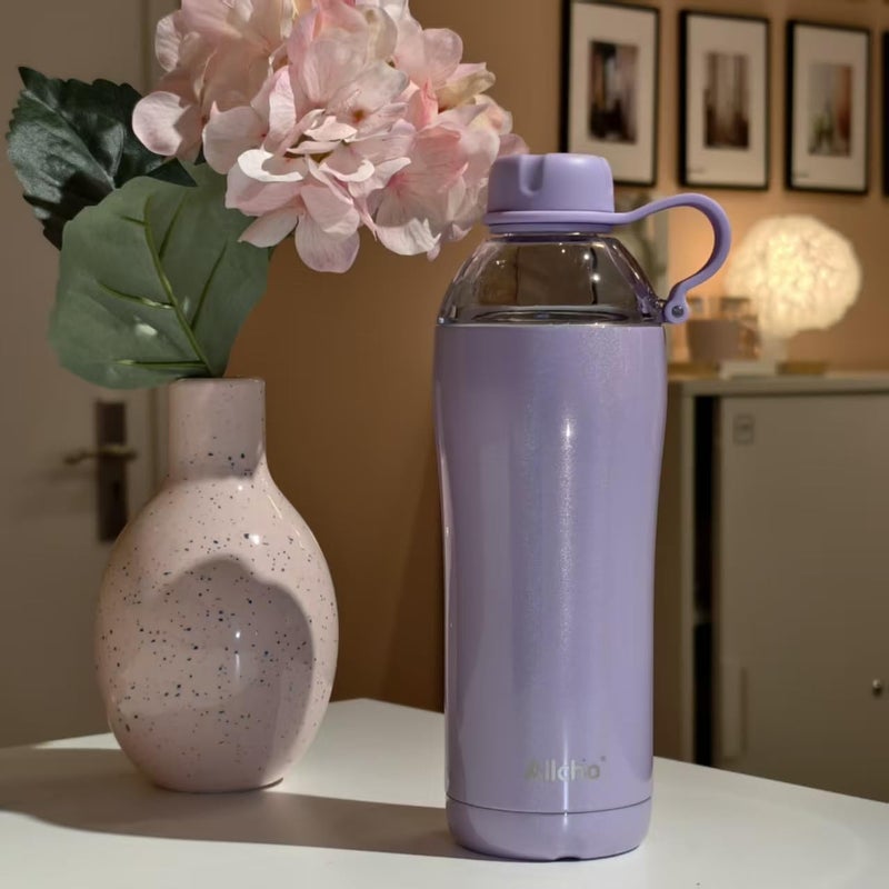 Allcho Iridescent Insulated Water Bottle for Women, 18 oz Stainless Steel Water Bottles, Double Walled, 2 Lids (Chug & Tumbler) - Hydrate & Caffeinate, Available Gift Wrapping - Image 4