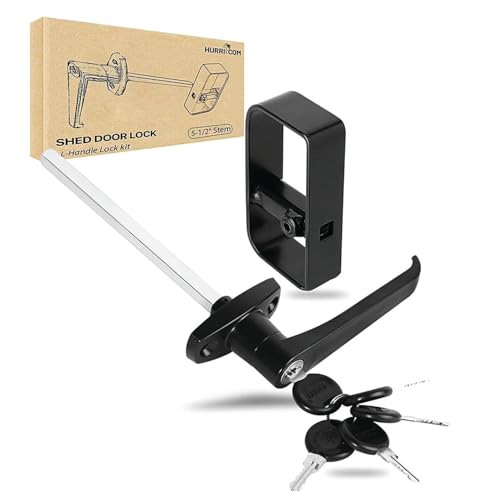Hurrikom shed Door Latch shed Door Handle with 5-1/2" Stem,shed Door Lock Matching Set Includes 5 Keys forPlayhouses, shed Latch Chicken Coops,Camper, RV, Garage Door(Black) - Image 1
