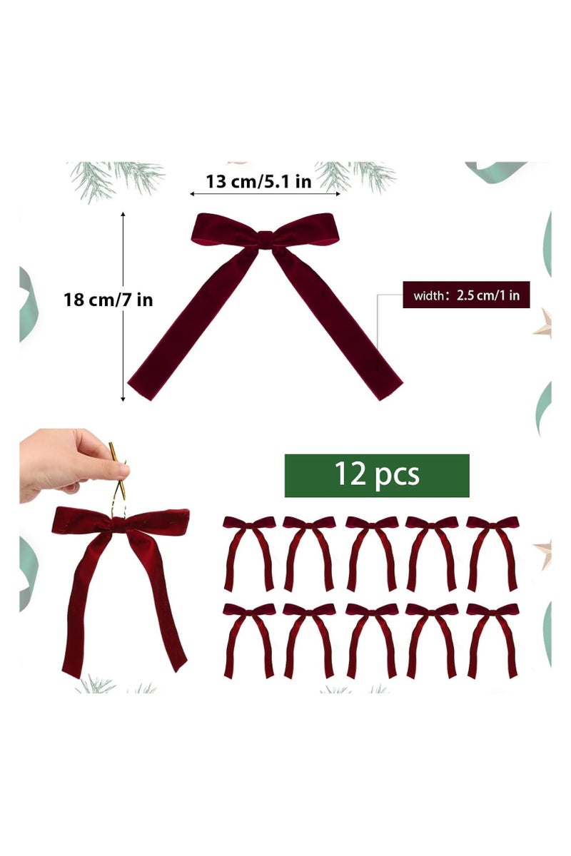 12 Pcs Bow Decorations Velvet Ribbon Christmas Tree Decoration Bow Decoration Holiday Accessories Scene Display Hanging Ornaments - Image 2