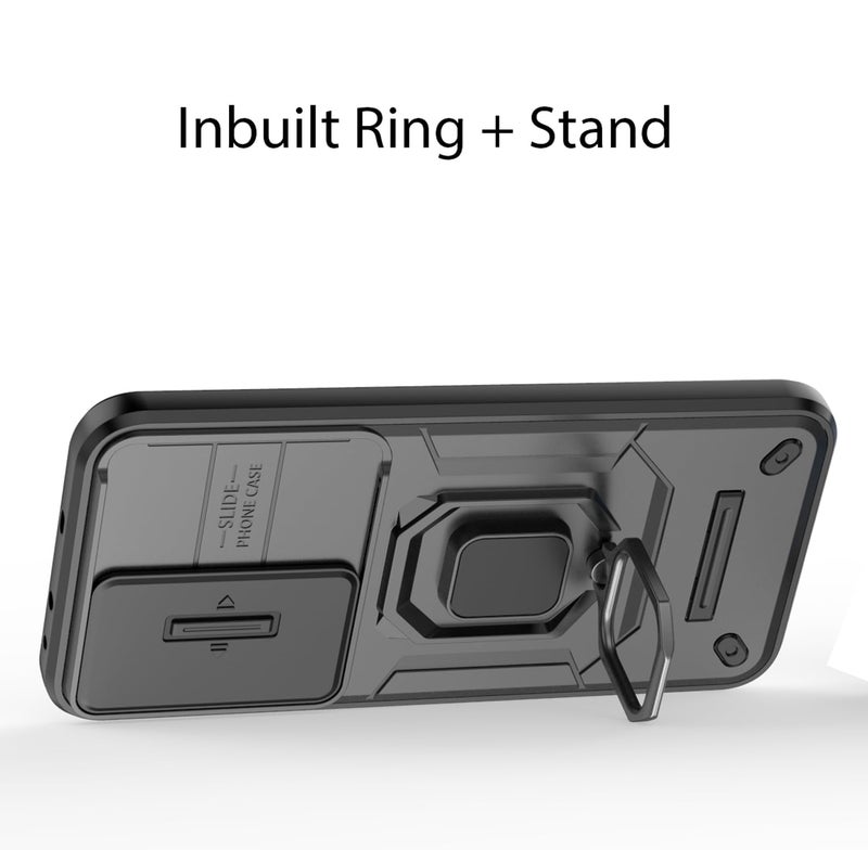 Kapa Armor Slider Back Cover for Oppo Reno 13 5G | Inbuilt Ring + Camera Slider Shockproof Lens Protection Bumper Back Case (Black) - Image 4