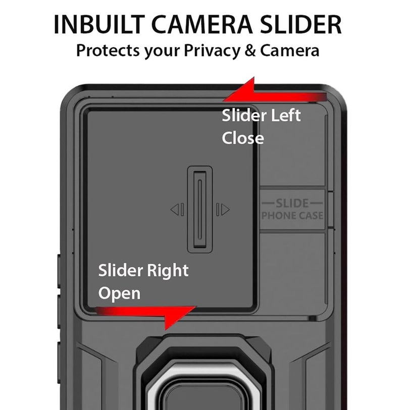 Kapa Armor Slider Back Cover for Oppo Reno 13 5G | Inbuilt Ring + Camera Slider Shockproof Lens Protection Bumper Back Case (Black) - Image 3