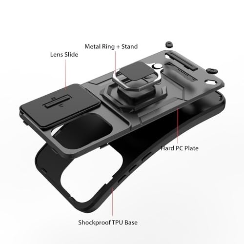 Kapa Armor Slider Back Cover for Oppo Reno 13 5G | Inbuilt Ring + Camera Slider Shockproof Lens Protection Bumper Back Case (Black) - Image 5