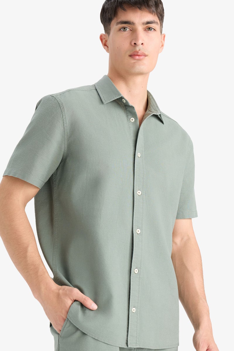 DeFacto Green Man Regular Fit Polo Neck Cotton Short Sleeve Shirt Casual - Image 1