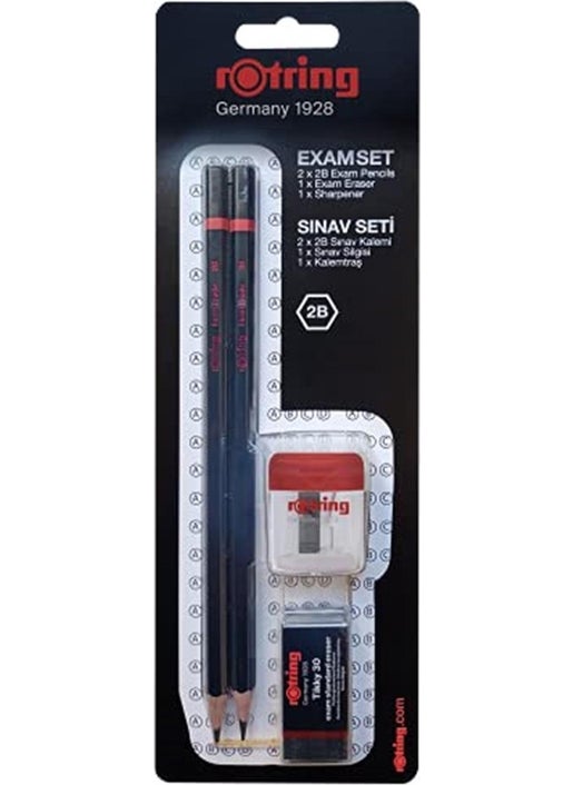 Rotring RO-2090068WK Exam Set - Exam Pencil, Eraser, Sharpener, Black  - Image 1
