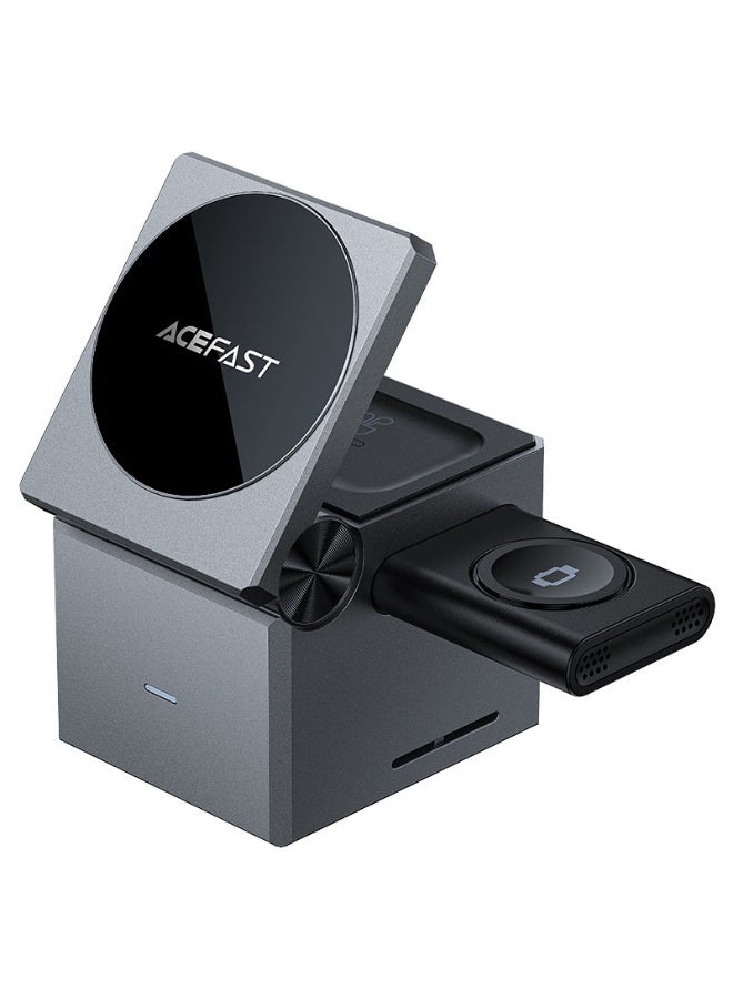 ACEFAST 3 in 1 Magnetic Fast Wireless Charger Desktop Holder E18, Folds Into a Cube, Desktop Stand,  Wireless Charging for Mobile Phones, Watches and Headsets, 3 Devices Charging Same Time - Black - Image 1