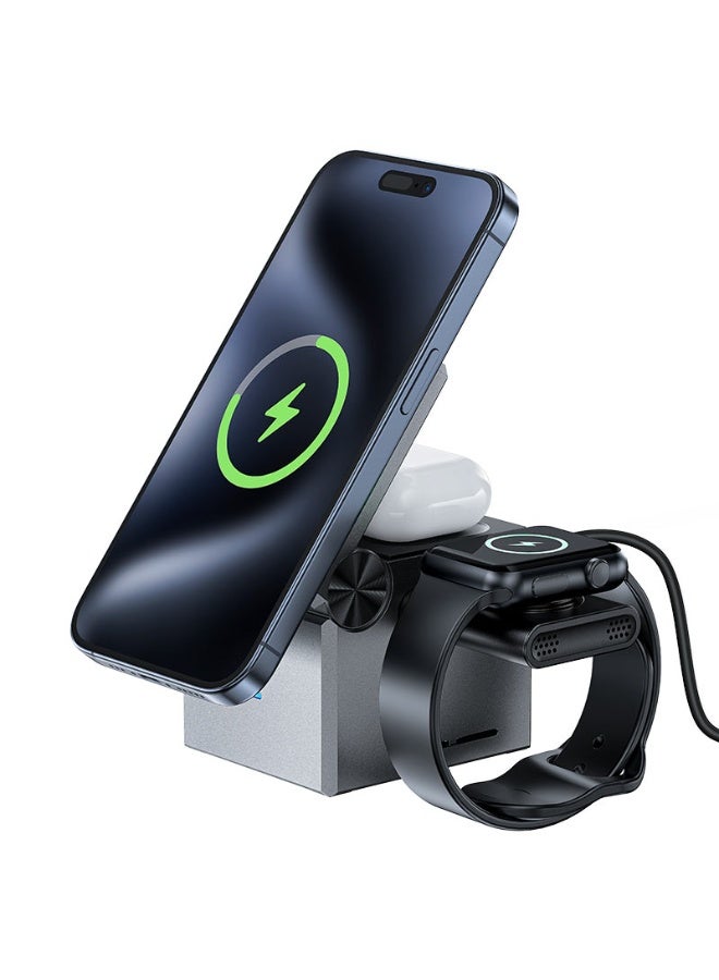 ACEFAST 3 in 1 Magnetic Fast Wireless Charger Desktop Holder E18, Folds Into a Cube, Desktop Stand,  Wireless Charging for Mobile Phones, Watches and Headsets, 3 Devices Charging Same Time - Black - Image 3