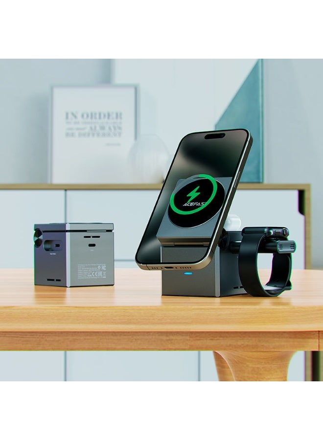 ACEFAST 3 in 1 Magnetic Fast Wireless Charger Desktop Holder E18, Folds Into a Cube, Desktop Stand,  Wireless Charging for Mobile Phones, Watches and Headsets, 3 Devices Charging Same Time - Black - Image 5