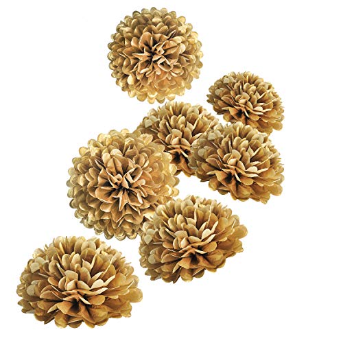Misu 10" Gold Tissue Pom Poms DIY Tissue Paper Flowers for Birthday Wedding Baby Shower Tea Party Dessert Table Decoration, Pack of 18 - Image 1