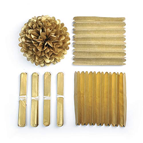Misu 10" Gold Tissue Pom Poms DIY Tissue Paper Flowers for Birthday Wedding Baby Shower Tea Party Dessert Table Decoration, Pack of 18 - Image 4