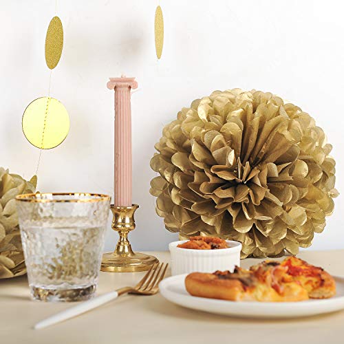 Misu 10" Gold Tissue Pom Poms DIY Tissue Paper Flowers for Birthday Wedding Baby Shower Tea Party Dessert Table Decoration, Pack of 18 - Image 3