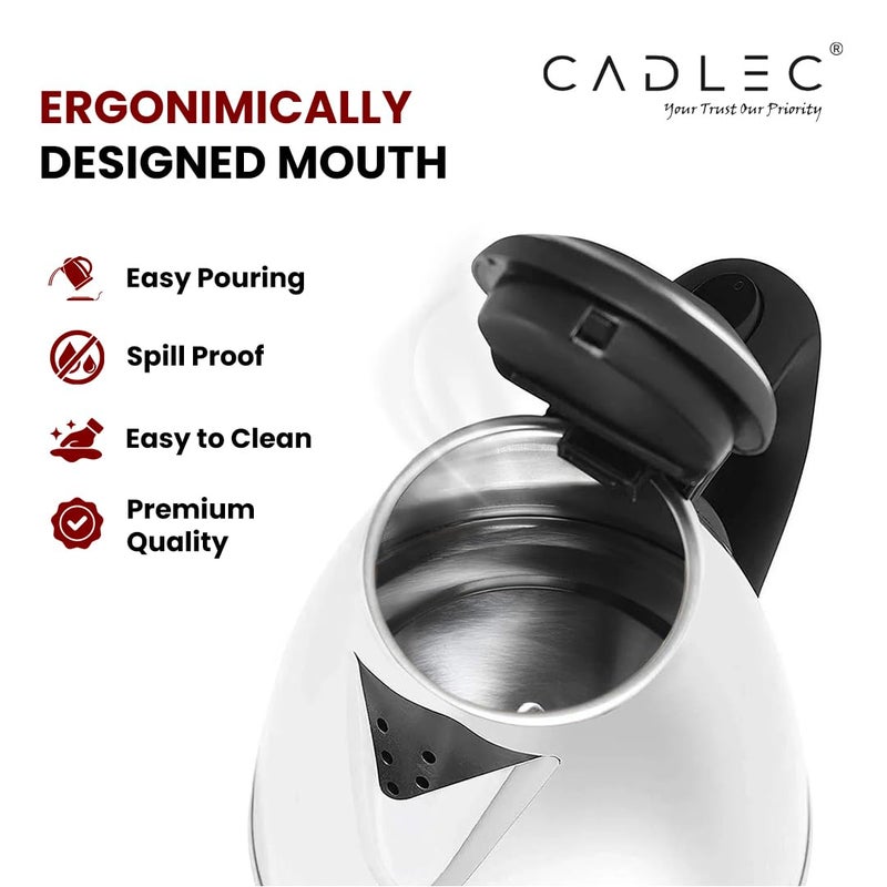 CADLEC Crystal_5 1.5 Litre Electric Kettle with Stainless Steel Body | Automatic Cut-Off | Cool-Touch Handle & Lid | Multi-Use for Tea, Coffee, Noodles | 1500W | 2-Year Warranty - Image 3