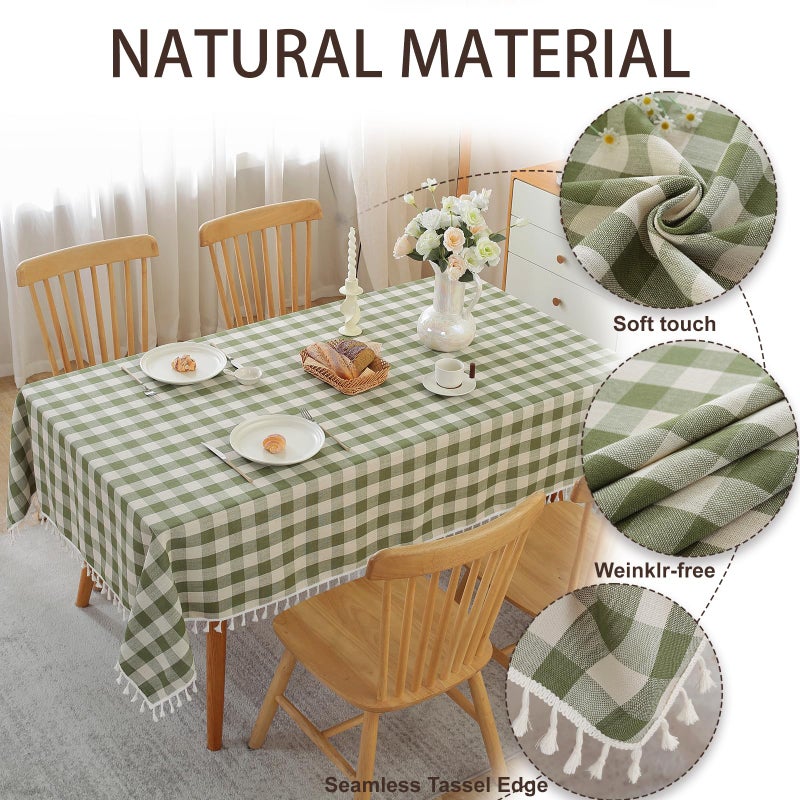 Jia le JIALE Spring Gingham Tablecloth Rectangle Cotton Linen Fabric Checkered Table Cloth with Tassel Washable Wrinkle Free Buffalo Plaid Table Cover for Outdoor Party Picnic Kitchen Dining, Green, 55x75 - Image 3