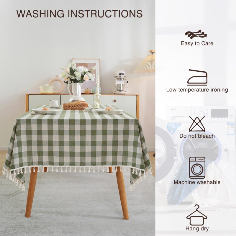 Jia le JIALE Spring Gingham Tablecloth Rectangle Cotton Linen Fabric Checkered Table Cloth with Tassel Washable Wrinkle Free Buffalo Plaid Table Cover for Outdoor Party Picnic Kitchen Dining, Green, 55x75 - Image 4
