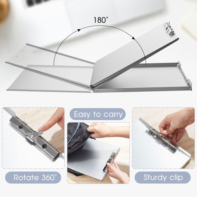 Henoyso Metal Storage Clipboard Bulk Heavy Duty Aluminum Clip Board for Teacher Contractor Medical Construction Office School Classroom, 12.6x9.2x1 Inch, Fit Letter Size 8.5x11 Inch Paper(1 Pcs) - Image 3