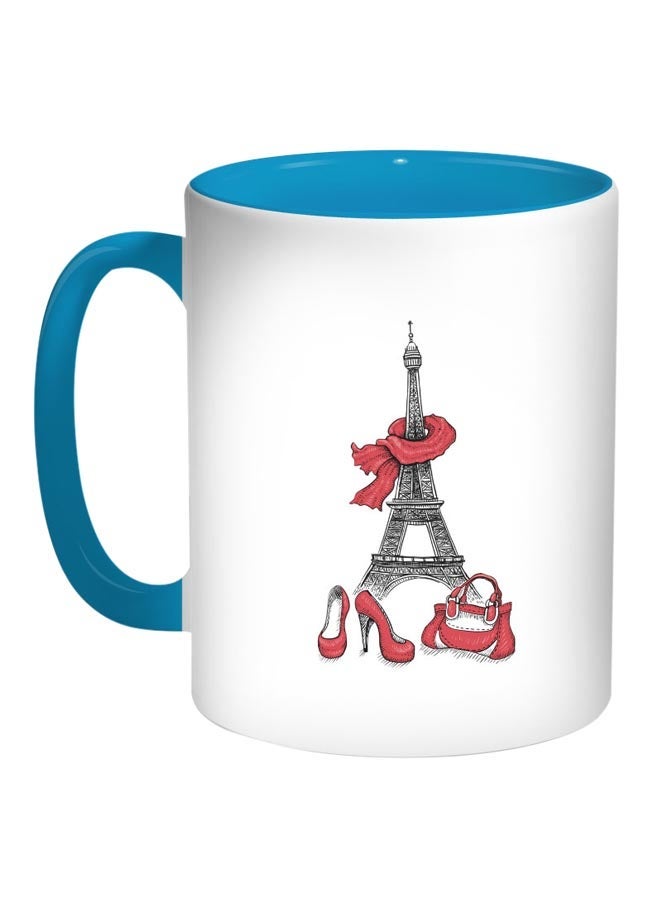 Shopping In Paris Printed Coffee Mug Blue/White/Black 11ounce