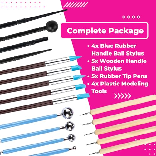 Oytra Clay Sculpting Tools Pottery Sculpture Shaping Dotting Embossing Carving Modelling Stylus Tool for Fondant Cake Decorating Nail Art Mandala Rock Painting for Beginners - Image 2