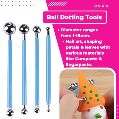 Oytra Clay Sculpting Tools Pottery Sculpture Shaping Dotting Embossing Carving Modelling Stylus Tool for Fondant Cake Decorating Nail Art Mandala Rock Painting for Beginners - Image 5