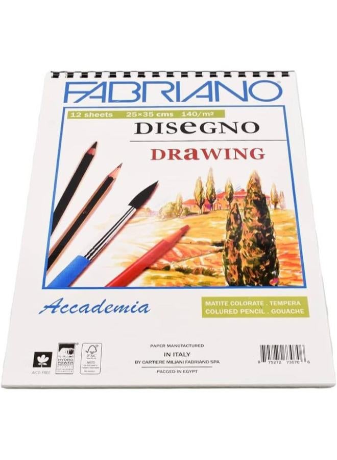 Fabriano Sketch Pad – 12 Sheets, 140 gsm, 35 × 25 cm – White