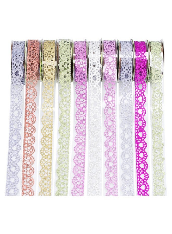Heliltd 10 Roll Washi Tape Lace Pattern Self-Adhesive Tape, Lace Flower Glitter Bling Tape Sticker Colorful Washi Tape Set For Diy Scrapbooking Decorative Craft Gift Wrapping Lace Tape Sticker - Image 1