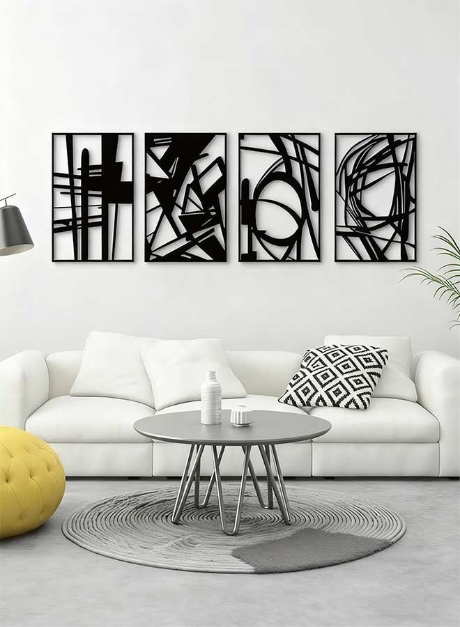 4 Pack Black Abstract Metal Wall Art, Minimalist Decor Single Line Art Wall Decor, 3D Textured Metal Wall Sculptures, for Living Room Bedroom Bathroom Study Room