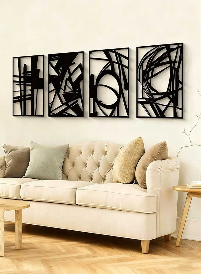 RAWAID 4 Pack Black Abstract Metal Wall Art, Minimalist Decor Single Line Art Wall Decor, 3D Textured Metal Wall Sculptures, for Living Room Bedroom Bathroom Study Room - Image 2