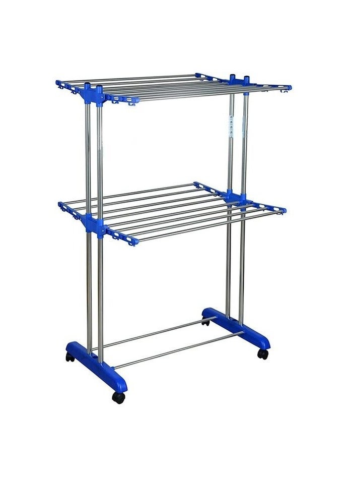 Selecto Besto Double Layer Cloth Drying Stand Rust-Free Stainless Steel Layer Foldable Clothes Dryer Rack/Folding Laundry Dry Stands with Wheels for Home/Indoor/Outdoor/Balcony - Image 1