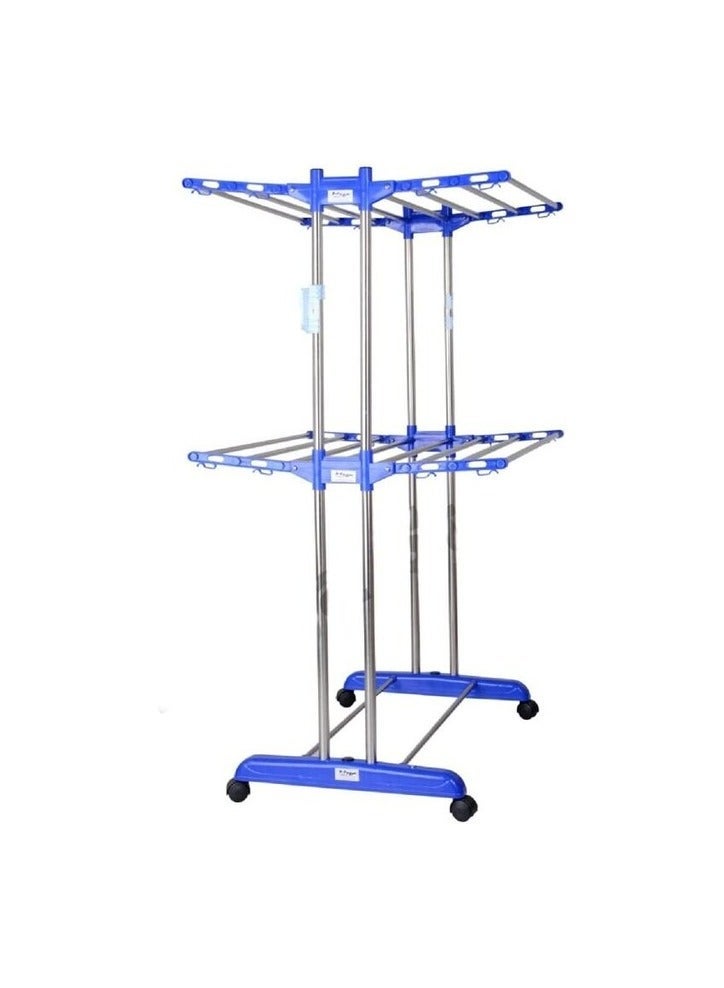 Selecto Besto Double Layer Cloth Drying Stand Rust-Free Stainless Steel Layer Foldable Clothes Dryer Rack/Folding Laundry Dry Stands with Wheels for Home/Indoor/Outdoor/Balcony - Image 2