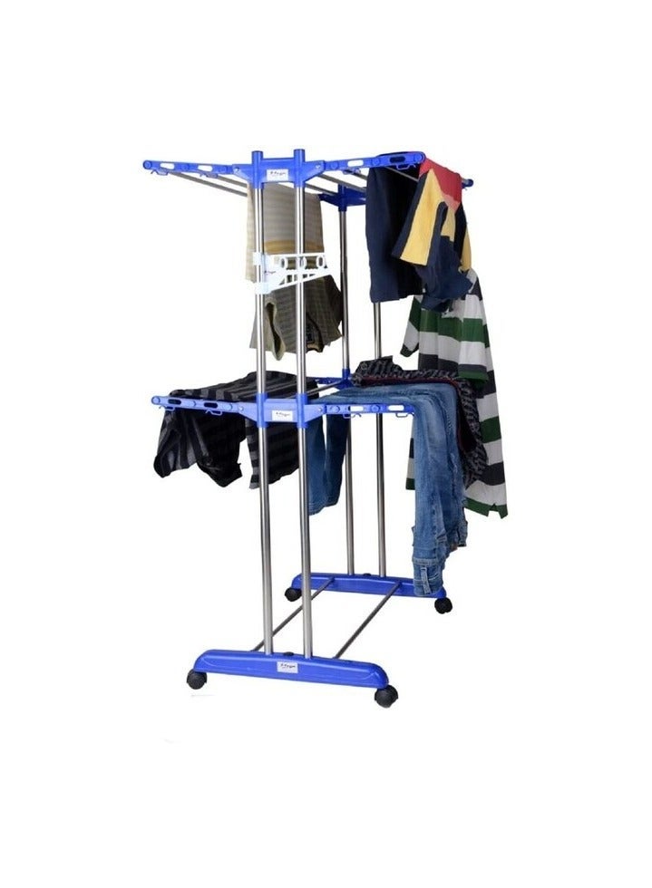 Selecto Besto Double Layer Cloth Drying Stand Rust-Free Stainless Steel Layer Foldable Clothes Dryer Rack/Folding Laundry Dry Stands with Wheels for Home/Indoor/Outdoor/Balcony - Image 3