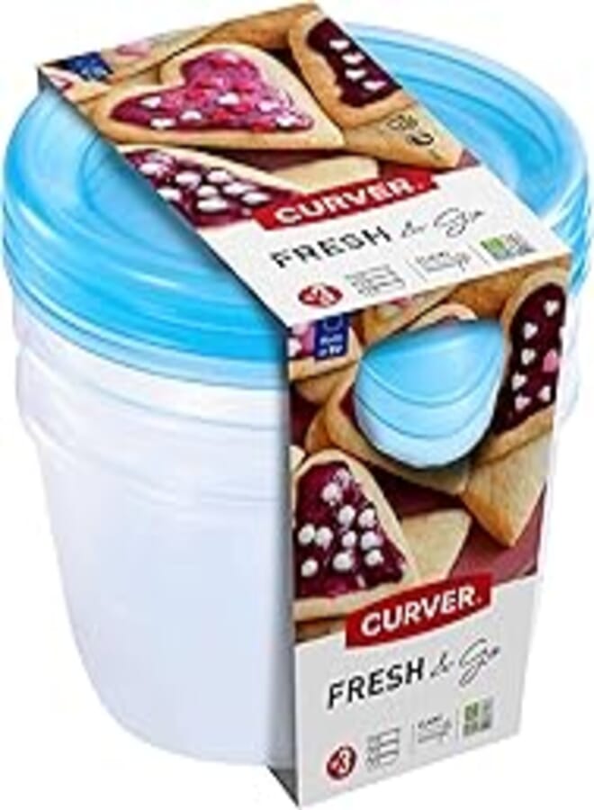 Curver Fresh and Go Round Food Container Set, 3 Pieces - Transparent and Blue
