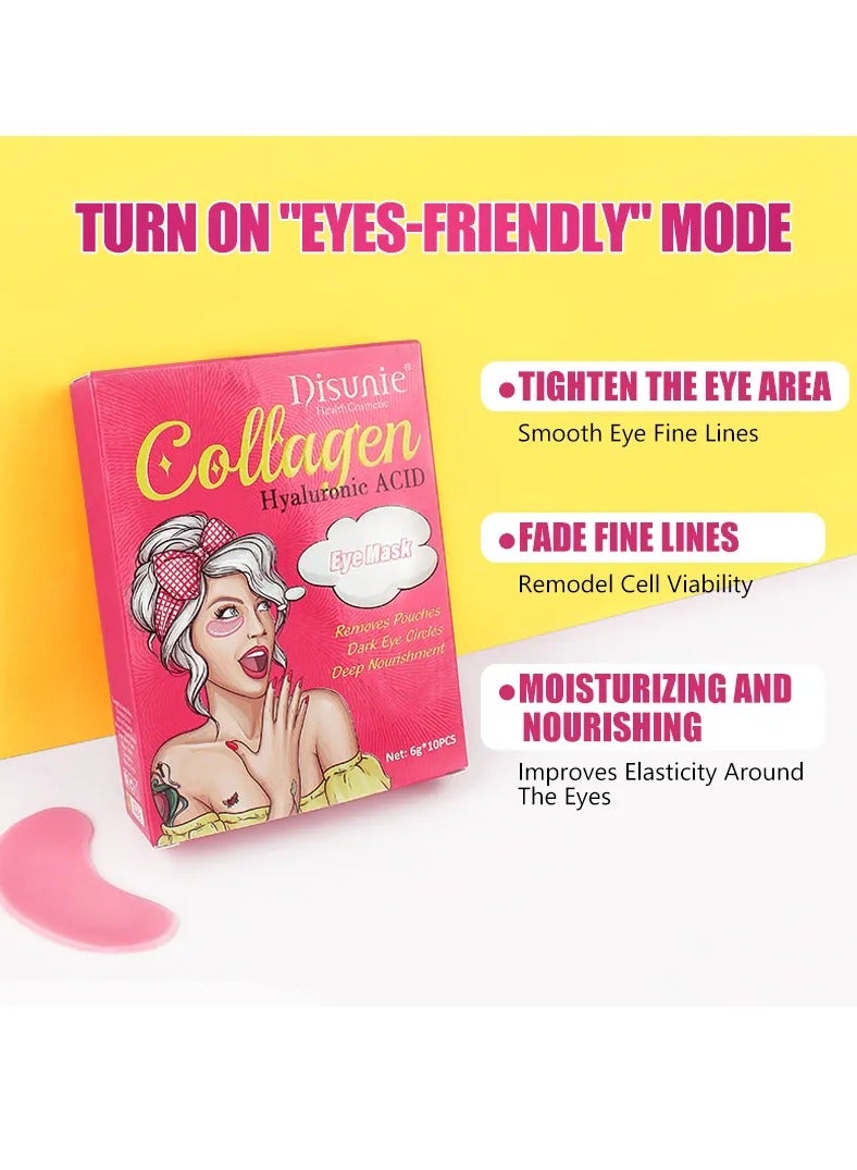 Disunie قناع حمض الهيالورونيك تحت العين يقلل من الهالات السوداء والانتفاخات والحقائب تحت العين والتجاعيد، رقعة جل تحت العين نباتية خالية من القسوة تقلل من الحقائب تحت العين وتنعم التجاعيد وتفتح البشرة، رقعة العين 10 قطع - Image 5
