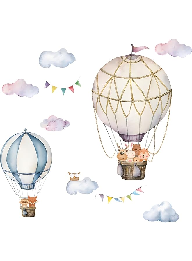 إيروريكس ملصقات حائط على شكل بالون هواء ساخن لطيفة ذاتية اللصق لتزيين حائط غرفة الأطفال، ملصقات حائط على شكل سحابة قابلة للإزالة، ملصقات حائط على شكل بالونات حيوانات، ملصقات حائط للأطفال، غرفة نوم الأطفال، غرفة المعيشة - Image 1