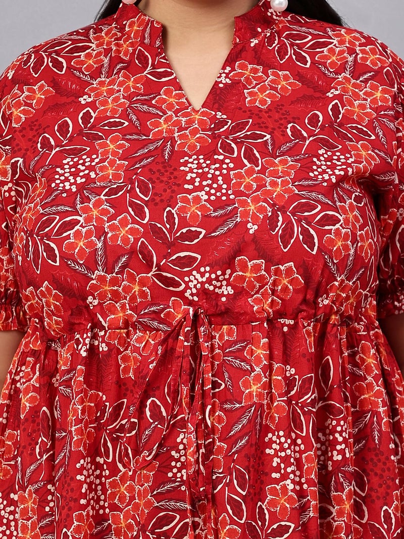 Indietoga Women's Cotton A-Line Tiered Maxi Dress (10001530_Red Floral Printed_2XL) - Image 4