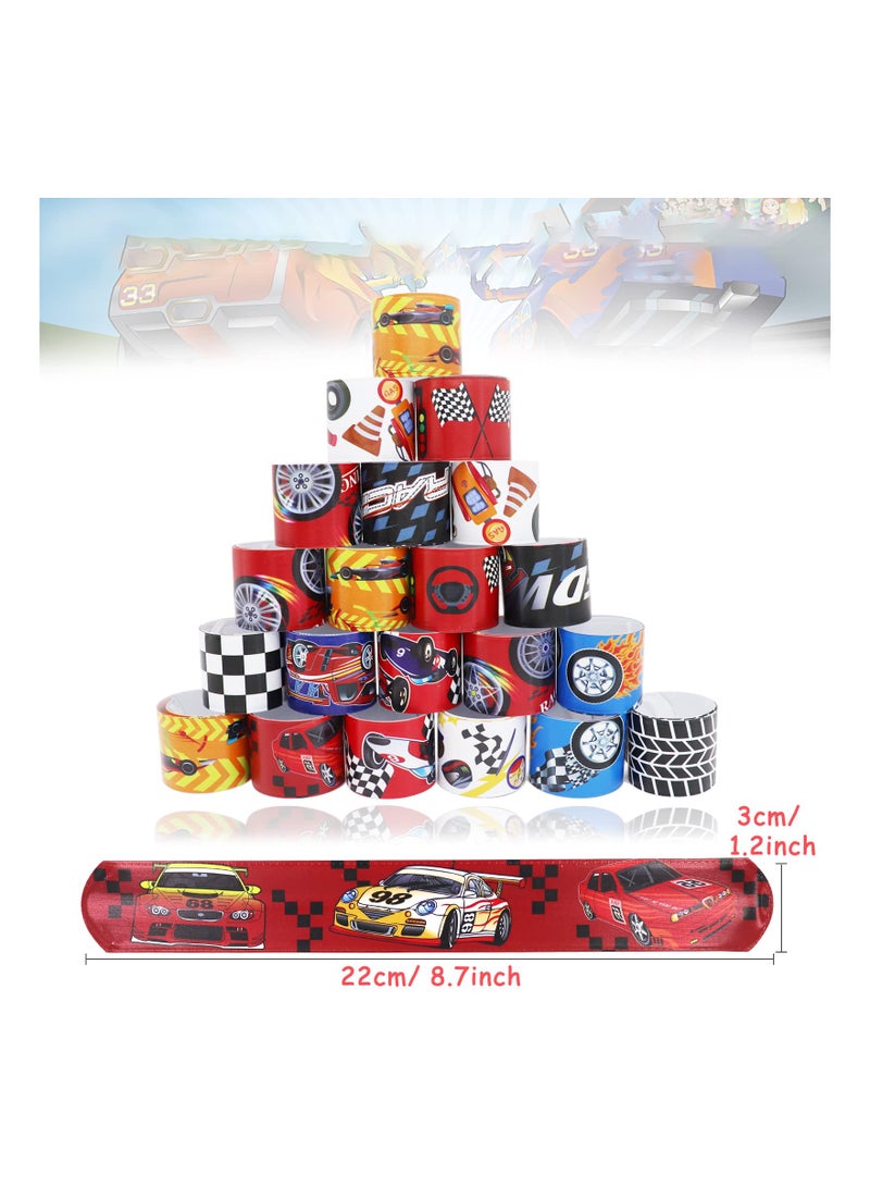 Excefore 24 Pcs Slap Bracelet for Kids Party Bag Fillers, Cool Race Cars Wristbands Fun Boys and Girls Snap Bands Bulk Vinyl Rolls for Birthday Gift Goodie Bag Flavors School Classroom Little Toys  - Image 2