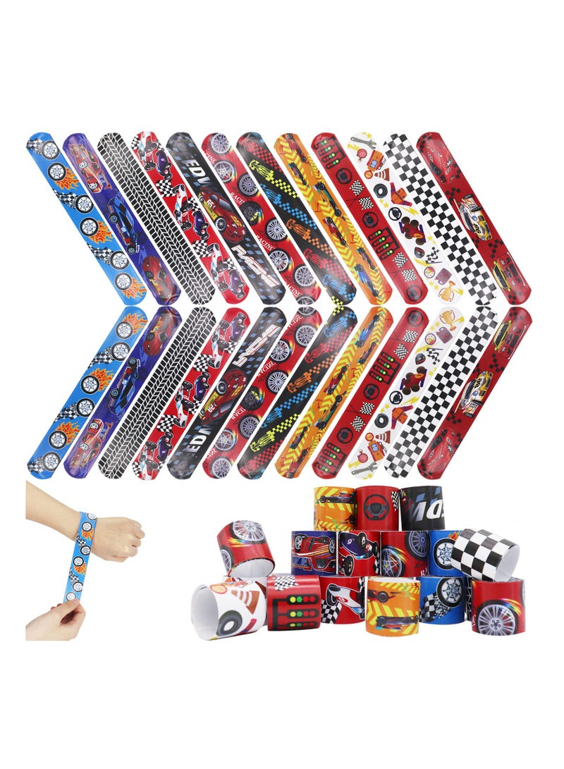 Excefore 24 Pcs Slap Bracelet for Kids Party Bag Fillers, Cool Race Cars Wristbands Fun Boys and Girls Snap Bands Bulk Vinyl Rolls for Birthday Gift Goodie Bag Flavors School Classroom Little Toys  - Image 1