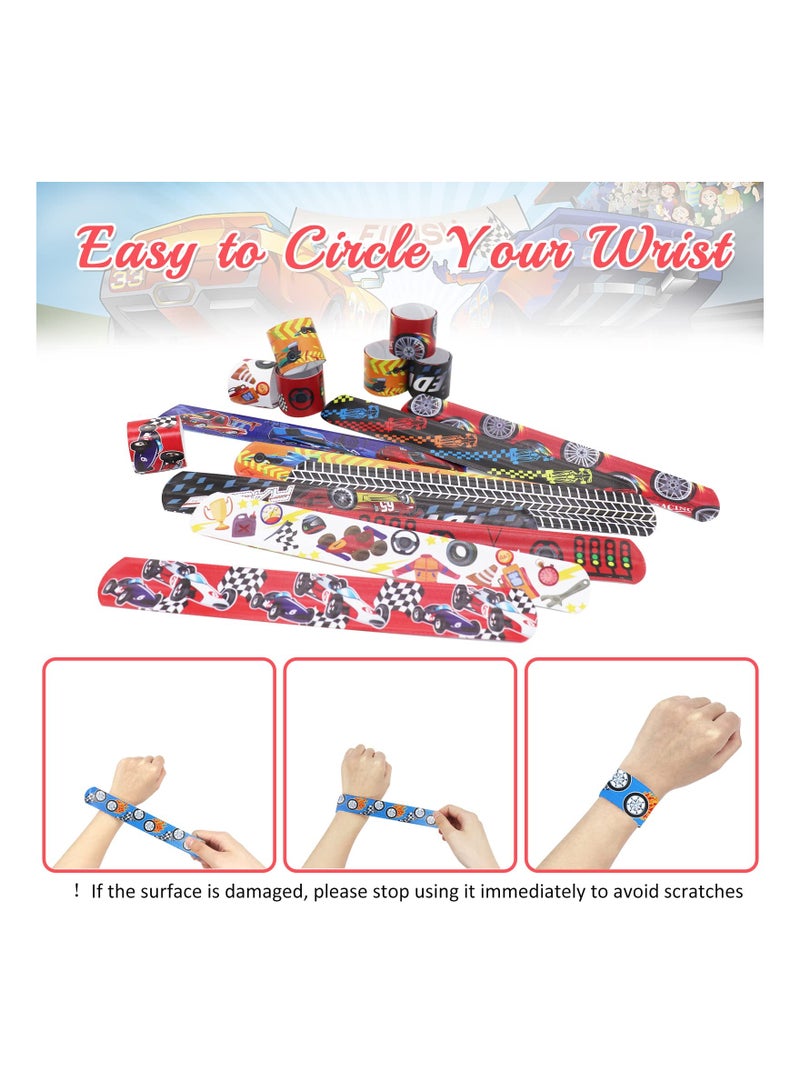Excefore 24 Pcs Slap Bracelet for Kids Party Bag Fillers, Cool Race Cars Wristbands Fun Boys and Girls Snap Bands Bulk Vinyl Rolls for Birthday Gift Goodie Bag Flavors School Classroom Little Toys  - Image 4