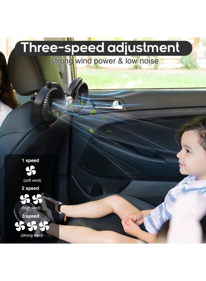 Trustnice USB Car Fan for Backseat for Kids, Dual Head Car Seat Fan Independently Controlled 360° Rotatable Powerful 3-Speed Vehicle rear headrest Air Circulation Cooling Fans for SUV Truck Sedan - Image 3