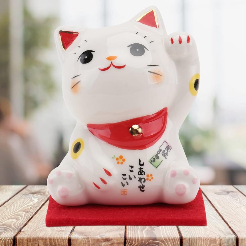 woobles Cat Desktop Statues Maneki Neko Lucky Cat Figurine Ceramic Fortune Cat Feng Shui Animal Statue for Fortune and Wealth Chinese Japanese Cat Ornament for Car Home Chinese Feng Shui Figurine - Image 3