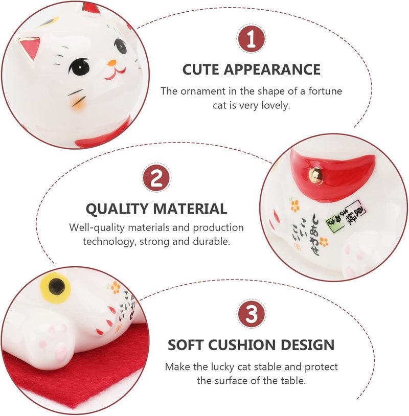 woobles Cat Desktop Statues Maneki Neko Lucky Cat Figurine Ceramic Fortune Cat Feng Shui Animal Statue for Fortune and Wealth Chinese Japanese Cat Ornament for Car Home Chinese Feng Shui Figurine - Image 2