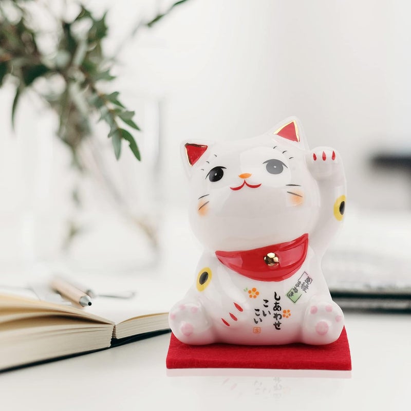 woobles Cat Desktop Statues Maneki Neko Lucky Cat Figurine Ceramic Fortune Cat Feng Shui Animal Statue for Fortune and Wealth Chinese Japanese Cat Ornament for Car Home Chinese Feng Shui Figurine - Image 5