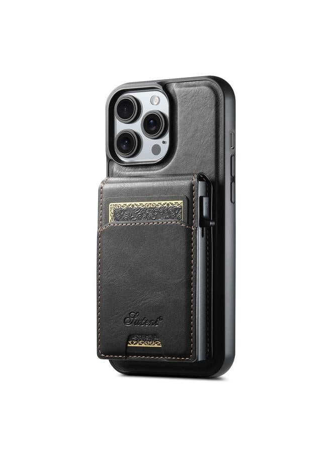 Suteni Case For iPhone 14 Pro Max H19 Oil Wax 2-in-1 MagSafe Removable Card Box Back Phone Case - Image 1