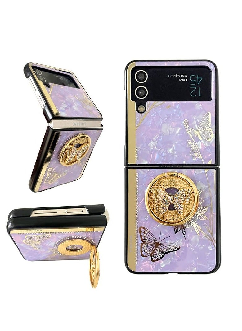 SYOSI Case for Samsung Z Flip 4, Cute Bling Butterfly Marble Elegant Rhinestone Diamond, Protective Cases Cover for Girls for Samsung Galaxy Z Flip4 - Image 1