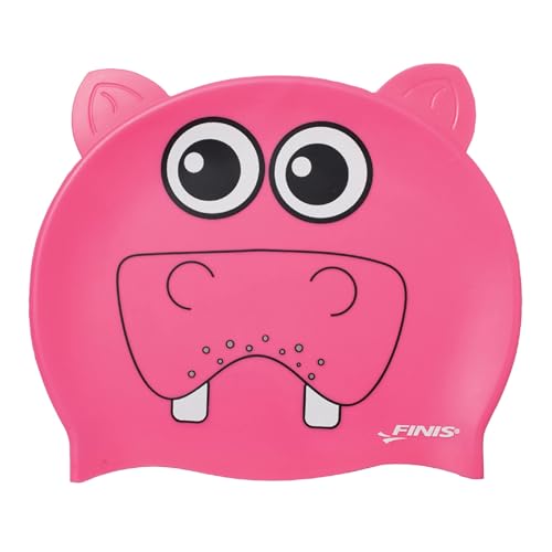 FINIS Animal Heads Silicone Swim Cap for Kids - Fun 3D Animal Designs - Snug Fit - Chlorine Protection - Hippo Pink - Image 1