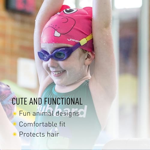 FINIS Animal Heads Silicone Swim Cap for Kids - Fun 3D Animal Designs - Snug Fit - Chlorine Protection - Hippo Pink - Image 3