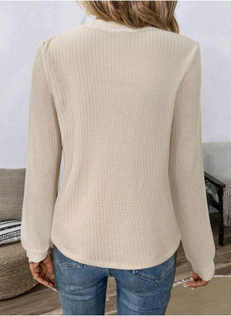 Shein SHEIN LUNE Leopard Collar Drawstring Women Casual Long Sleeve Sweatshirt, Autumn/Winter  - Image 4