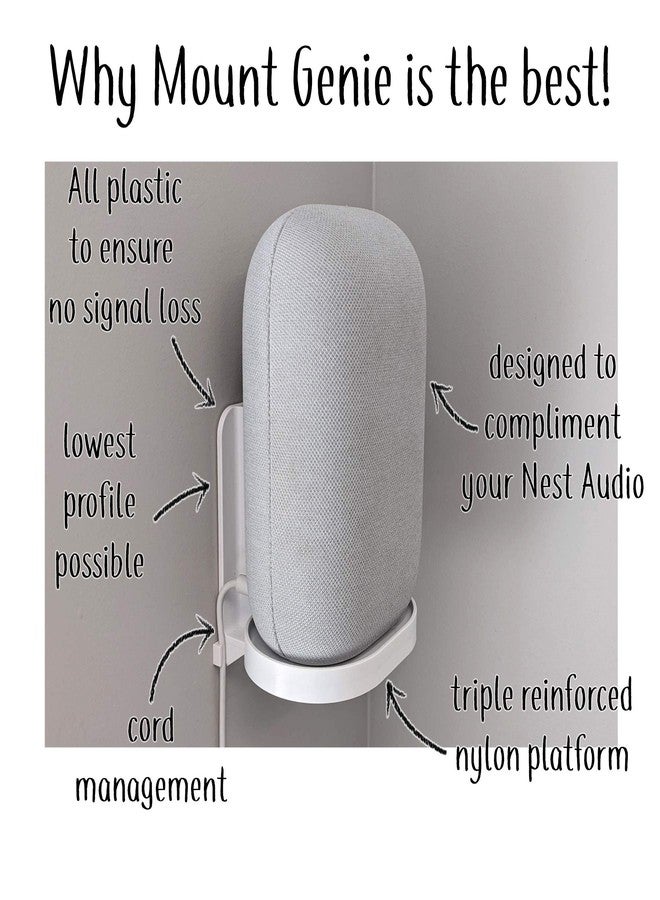 Mount Genie Affordable Essentials Wall Mount Hanger Stand for Nest Audio (White, 2-Pack): Screw and Screwless Install Options, The Slimmest Low-Profile Mount Available - Image 2