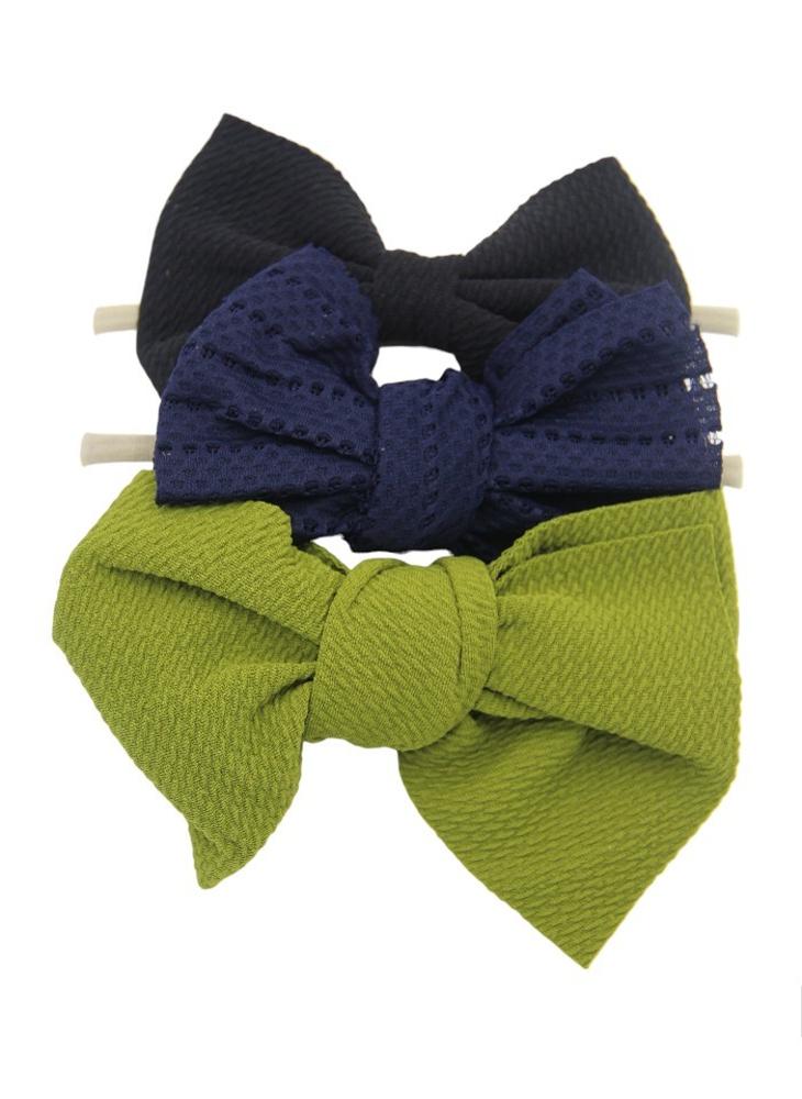 Bambimici Bambimici - Lara Assorted Ribbon Bow Headband for Babies - Black, Navy Blue, Lime Green  - Image 1