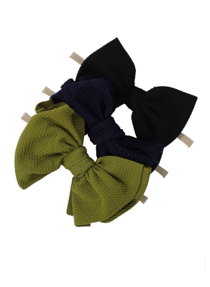Bambimici Bambimici - Lara Assorted Ribbon Bow Headband for Babies - Black, Navy Blue, Lime Green  - Image 2